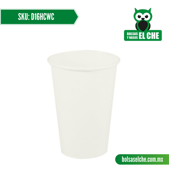 Codigo: D16HCWC - Vaso de Papel de 16 Onzas Color Blanco para Bebida Caliente - Paq 50 Pzas