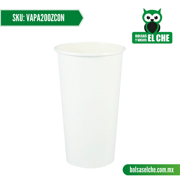 Codigo: VAPA20OZCON - Vaso de Papel de 22 Onzas Color Blanco para Bebida Fria