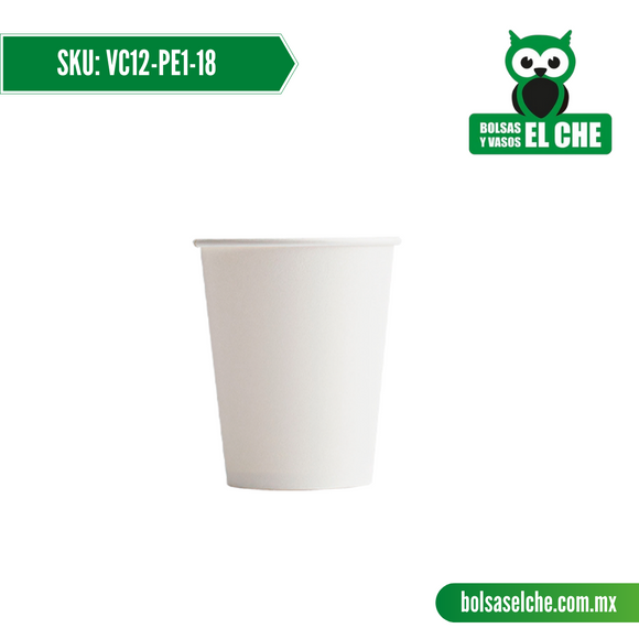 Codigo: VC12-PE1-18 - Vaso de Papel de 12 Onzas Color Blanco para Bebida Caliente - Paq 50 Pzas