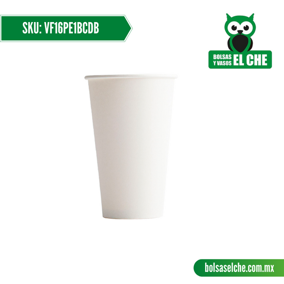Codigo: VF16PE1BCDB - Vaso de Papel de 16 Onzas Color Blanco para Bebida Caliente - Paq 50 Pzas