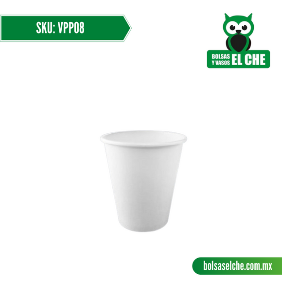 Codigo: VPP08 - Vaso de Papel de 8 Onzas Color Blanco - Paq 50 Pzas