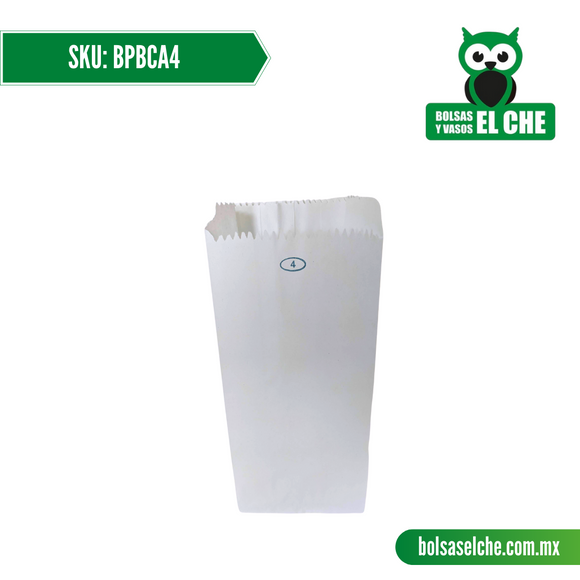 COD: BPBCA4 - BOLSA DE PAPEL BLANCO No. 4 - PAQ. CON 100 PZAS