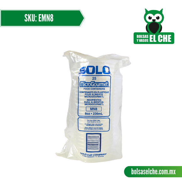 COD: EMN8 - ENVASE MN No. 8 TRANSPARENTE - MARCA SOLOCUP - PAQ. CON 25 PZAS