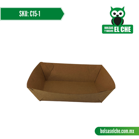 COD: C15-1 - CHAROLA - CARTON - COLOR CAFÉ No.1 MEDIDAS 11CM X 7CM X 5CM - PAQ. CON 25 PZAS