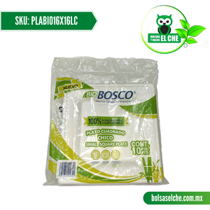 COD:PLABIO16X16LC - PLATO MEDIDA: 16CM X 16CM LISO-CUADRADO BIODEGRADABLE