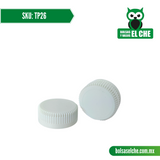 COD: TP26 - TAPA PARA BOTELLAS PET DE 237ML, 1/2 LITRO Y 1 LITRO - DIAMETRO 26MM - PAQUETE: 40 PZAS