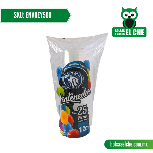 COD: ENVREY500 - ENVASE CAPACIDAD DE 1/2 LITRO ( 500ML ) PP - REYMA - PAQUETE: 25 PZAS