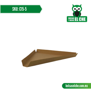 COD: C15-5 - CHAROLA - CARTON - COLOR CAFÉ No.5 TRIANGULAR PARA REBANADA DE PIZZA - PAQ. CON 25 PZAS