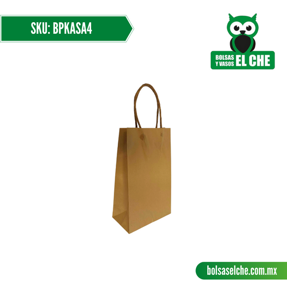 COD: BPKASA4 - BOLSA DE PAPEL CON ASA COLOR CAFÉ KRAFT No. 4 - CONTENIDO: 10 PZAS.