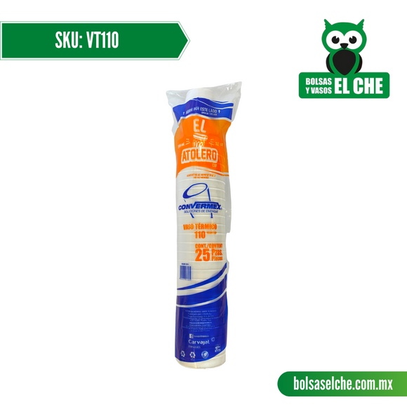 COD: VT110 - VASO TERMICO LISO COLOR BLANCO No. 110 - CONVERMEX - PAQUETE: 25 PZAS