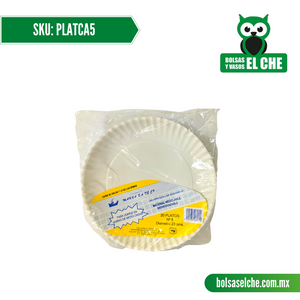 COD: PLATCA5 - PLATO DE CARTON No. 5 DIAMETRO: 23CM - PAQ. CON 50 PZAS