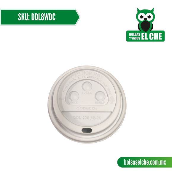 Codigo: DDL8WDC - Tapa Tipo Domo para Vaso de 8 Onzas Color Blanco - Paq 100 Pzas