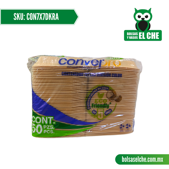 COD: CON7X7DKRA - CONTENEDOR BIODEGRADABLE CON DIVISIÓN - MEDIDA 7CM X 7CM - CONVERMEX - PAQ. CON 50 PZAS.