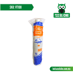 COD: VT108 - VASO TERMICO LISO COLOR BLANCO No. 108 - CONVERMEX - PAQUETE: 25 PZAS