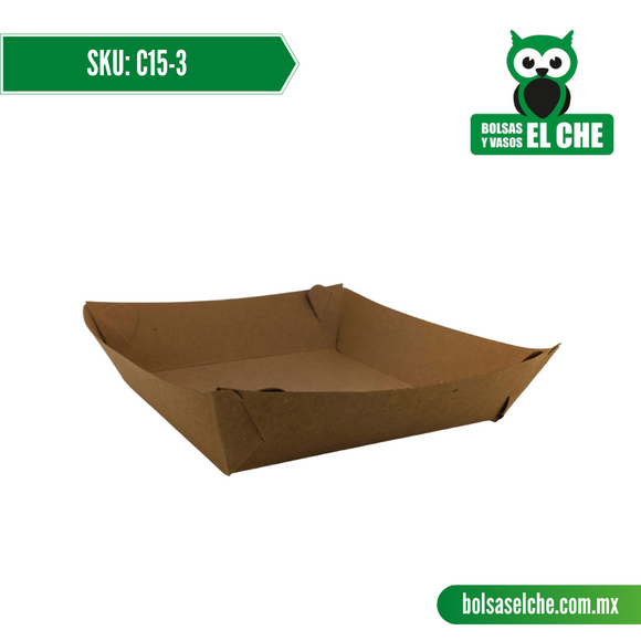 COD: C15-3 - CHAROLA - CARTON - COLOR CAFÉ No.3 MEDIDAS 14CM X 12CM X 4CM - PAQ. CON 25 PZAS