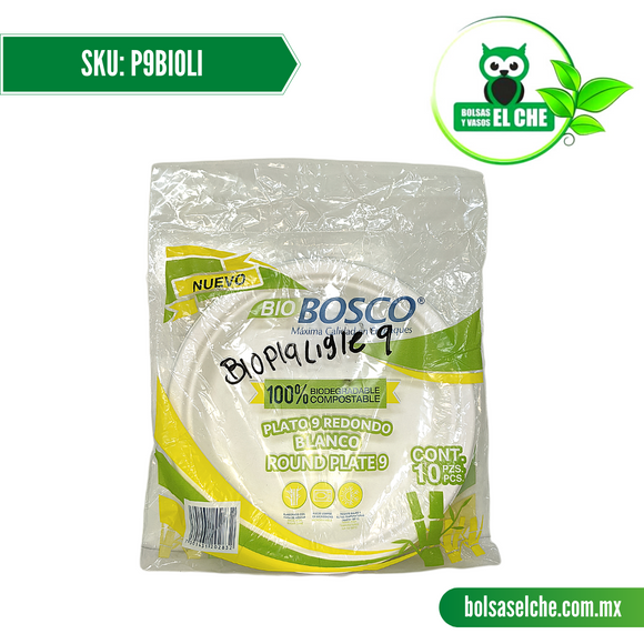 COD:P9BIOLI - PLATO BIODEGRADABLE No. 9 LISO. BLANCO