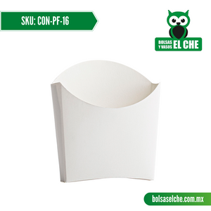 Codigo: CON-PF-16 - Contenedor de Papel para Papas Fritas Color Blanco - Paq 50 Pzas