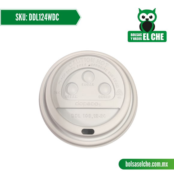 Codigo: DDL124WDC - Tapa Tipo Domo para Vaso de 10 a 24 Onzas Color Blanco - Paq 100 Pzas