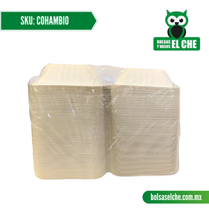 COD: COHAMBIO - CONTENEDOR BIODEGRADABLE PARA HAMBURGUESA - MEDIDA 6CM X 6CM - CONVERMEX - PAQ. CON 125 PZAS.